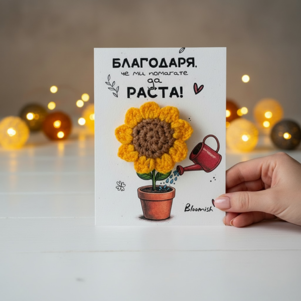 Картичка с плетено слънчоглед за учител