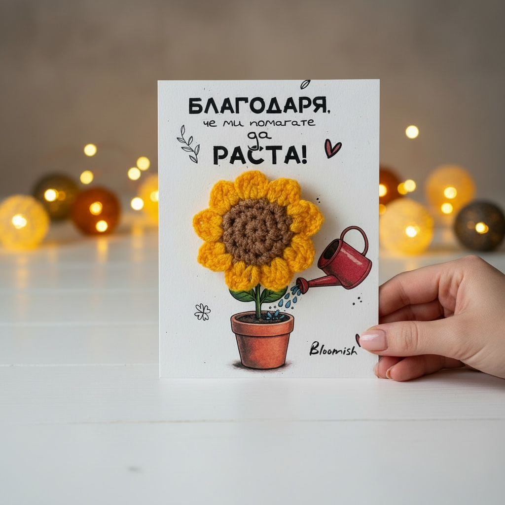 Картичка с плетено слънчоглед за учител