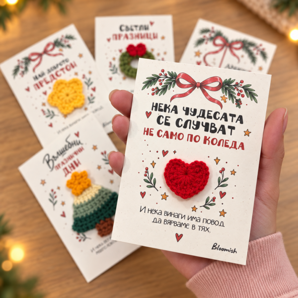 Коледна картичка със сърце „Нека чудесата се случват“