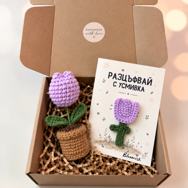 Подаръчна кутия с лалета „Разцъфвай с усмивка“