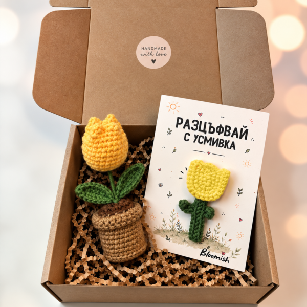 Подаръчна кутия с лалета „Разцъфвай с усмивка“